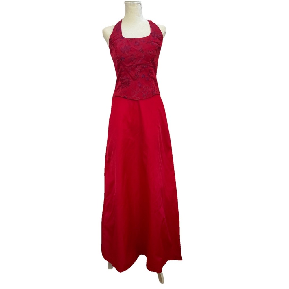 Y2k Vintage Jessica McClintock Gunne Sax 2000‎ Millennium Red Metallic Gown 5